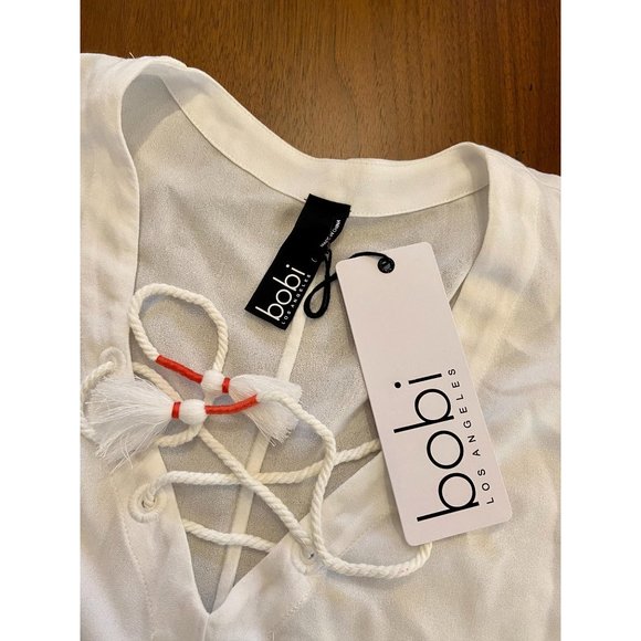 Bobi Ivory Lace up Front Tunic Dress New Women's Mini Boho Coverup - Picture 6 of 8